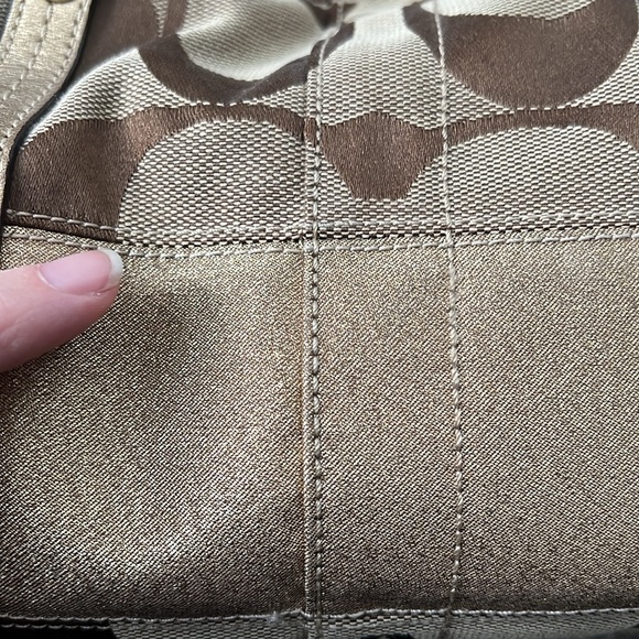 Authentic Coach handbag in brown/tan “C” monogram and gold sparkle accents - Picture 5 of 12